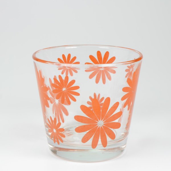 Teelichtglas Blumen farbig orange